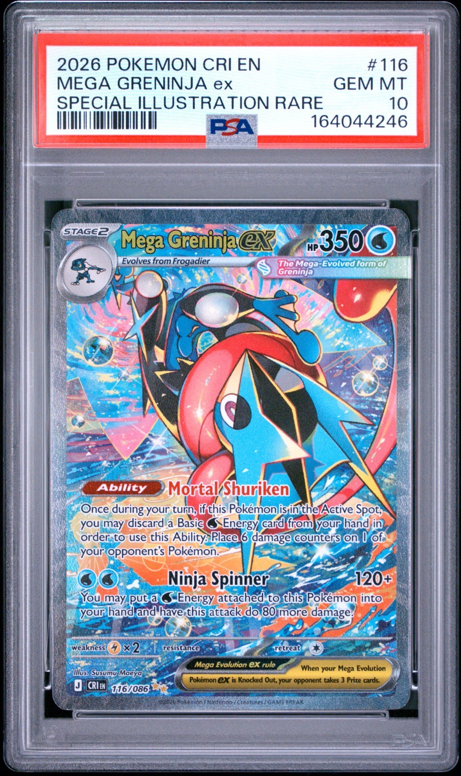 Mega Greninja ex 116/086 Me04: Chaos Rising Special Illustration Rare PSA 10 Mega Greninja ex 116/086 Me04: Chaos Rising Special Illustration Rare PSA 10
