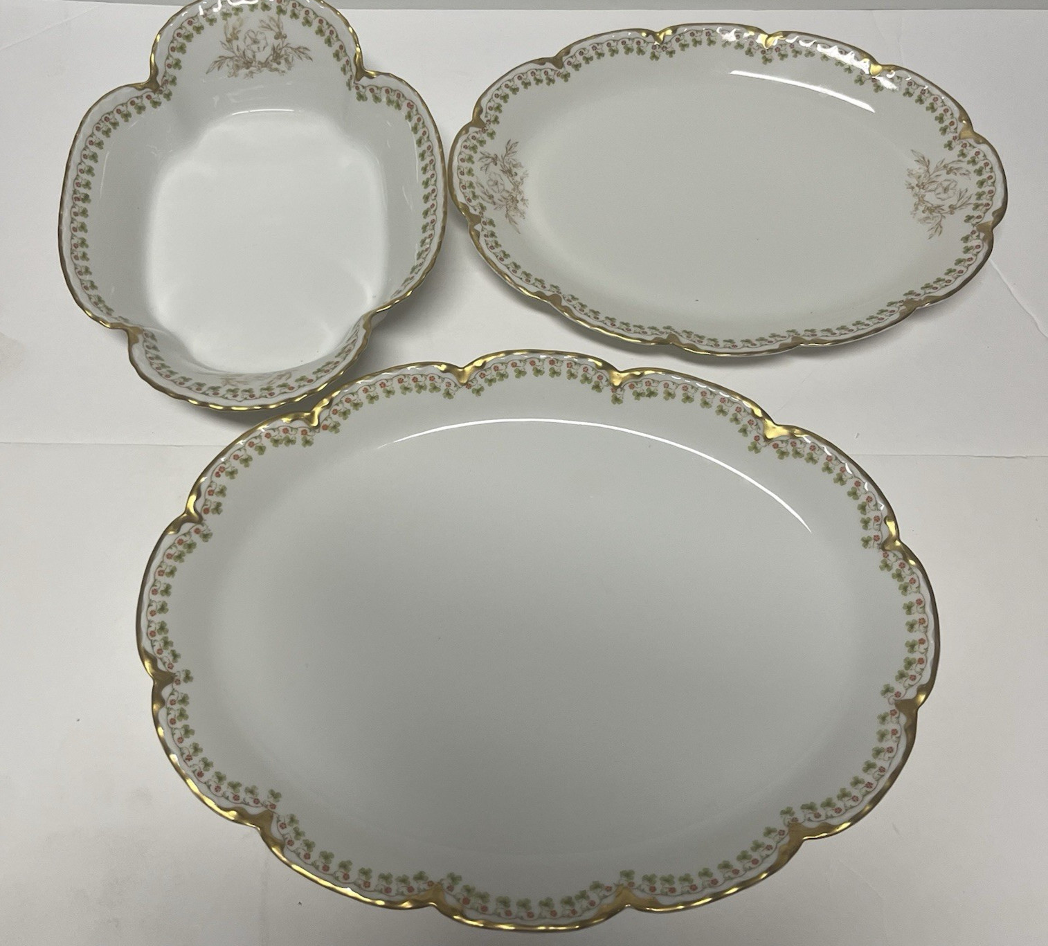 Haviland Clover Leaf Serving Platter Oval Limoges Gold Trim Schleiger Set of 3