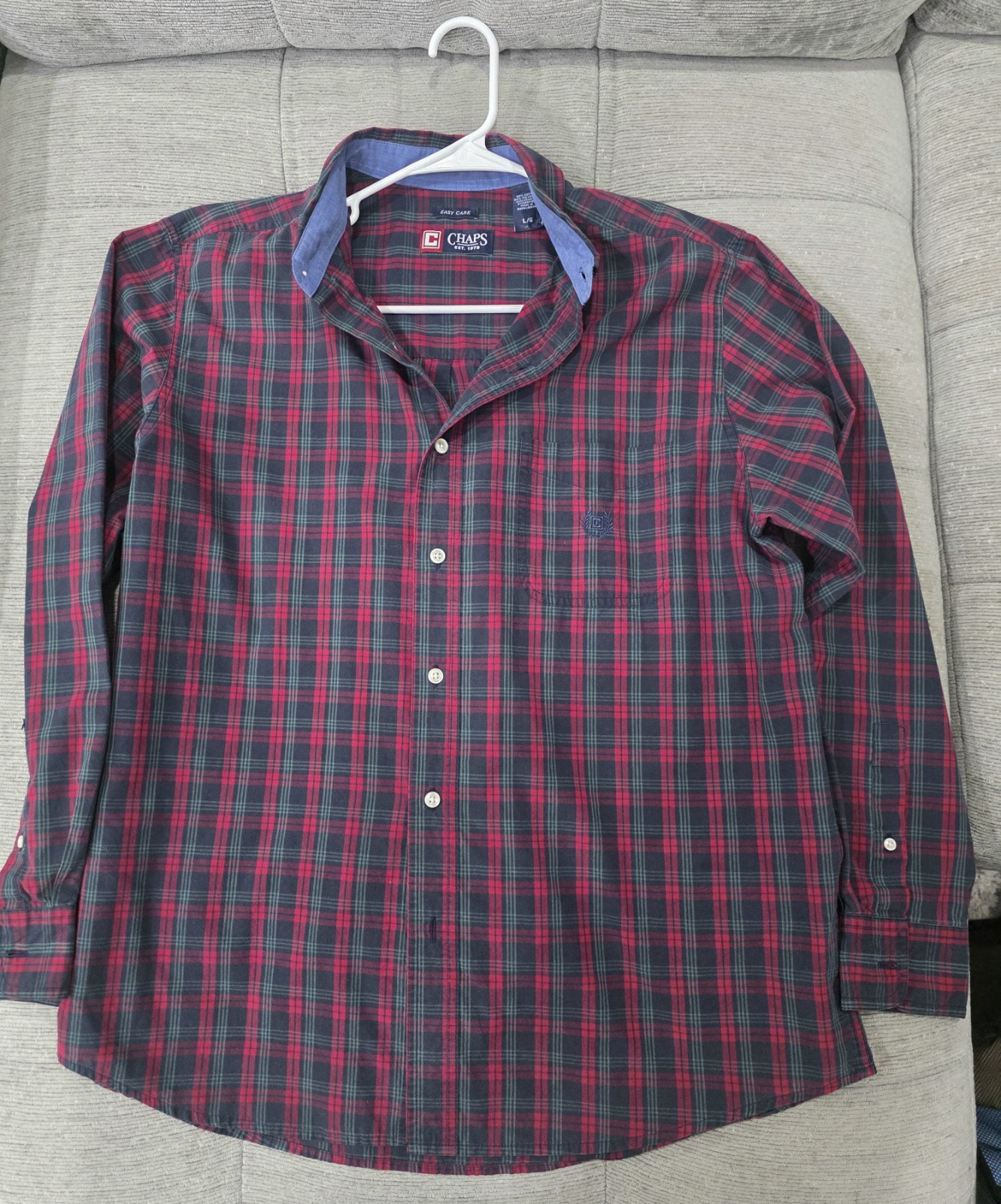 Ralph Lauren Chaps Shirt Mens Large Blue Plaid Easy Care Long Sleeve Casual Ralph Lauren Chaps Shirt Mens Large Blue Plaid Easy Care Long Sleeve Casual