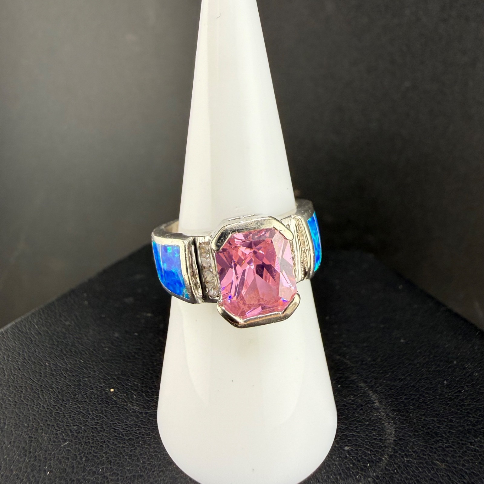 Vintage AK Estate Sterling Silver Cocktail Ring Pink Size 7