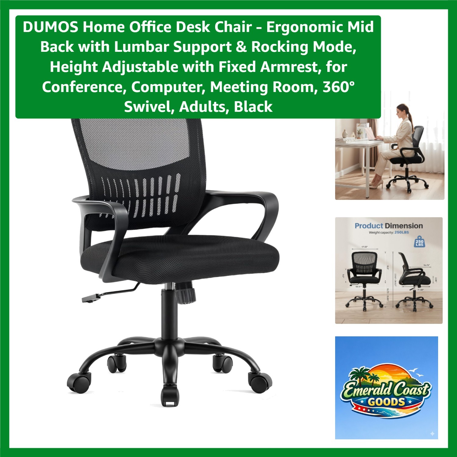 Elegant Mid Back Chair with Lumbar Support & Quick Assembly – Perfect for Study