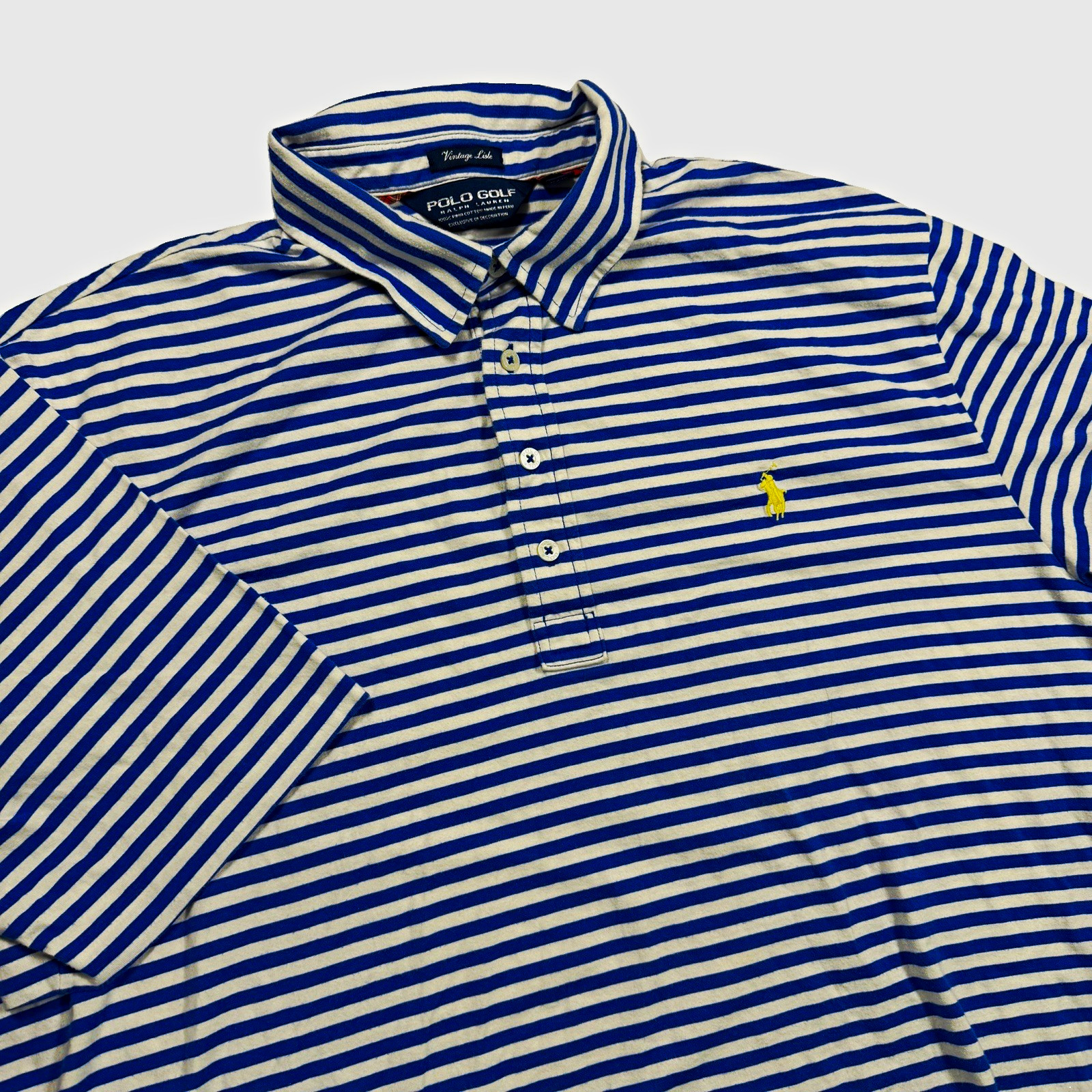Polo Golf Ralph Lauren Vintage Lisle Men\'s XL Blue/White Striped Polo Shirt
