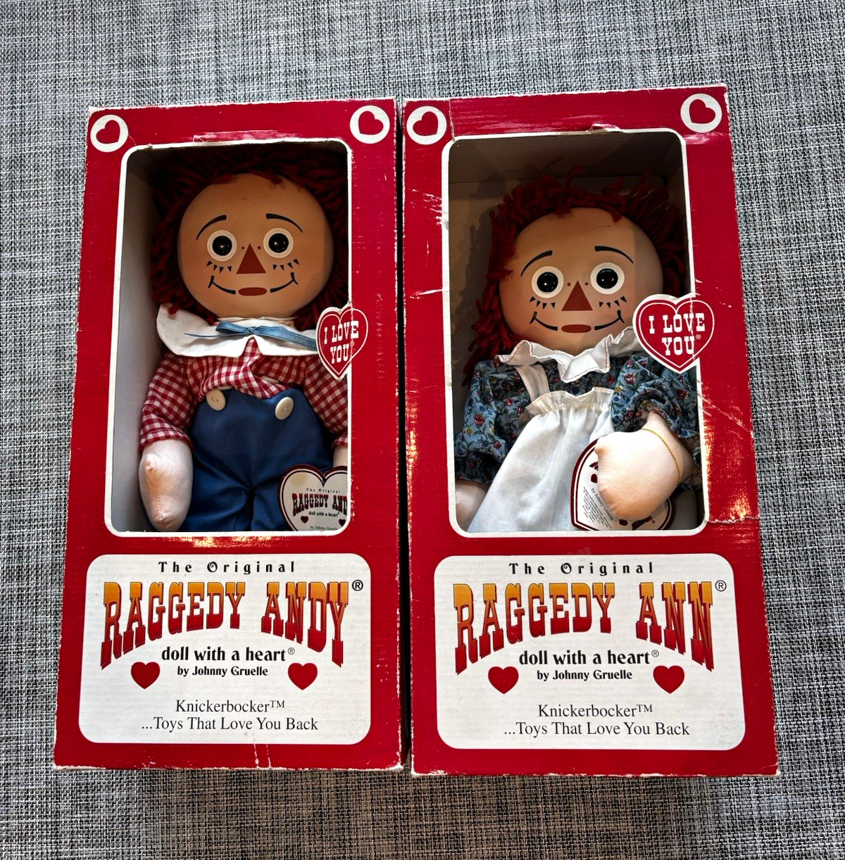 Vintage 1995 Knickerbocker Raggedy Ann & Andy Dolls In Original Boxes - Matching