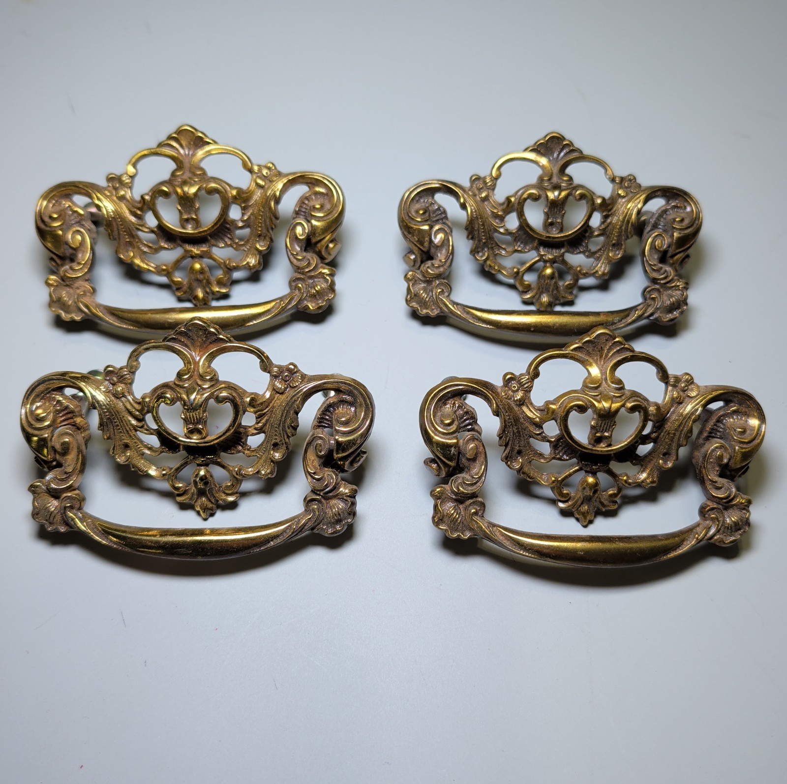 Set of 4 Vintage Keeler Brass Co French Provincial Drawer Pulls KBC N19545 N1954