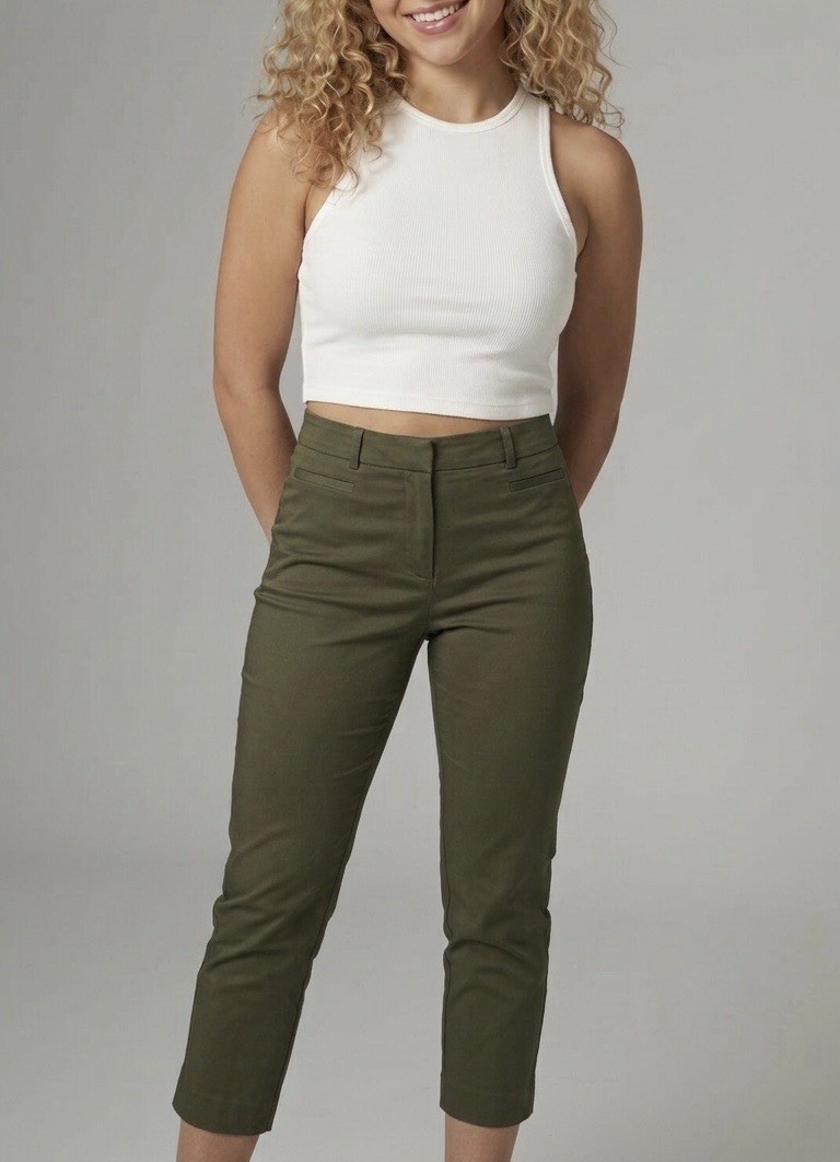 NWT Talbots Women’s Size 14P Green Cotton Blend Curvy Perfect Crop Pant
