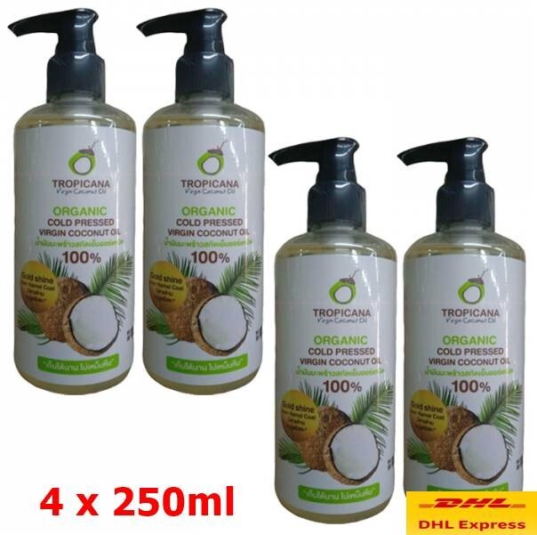 4x Tropicana Virgin Coconut Oil Pure Cold Pressed Organic nutrients health 250ml