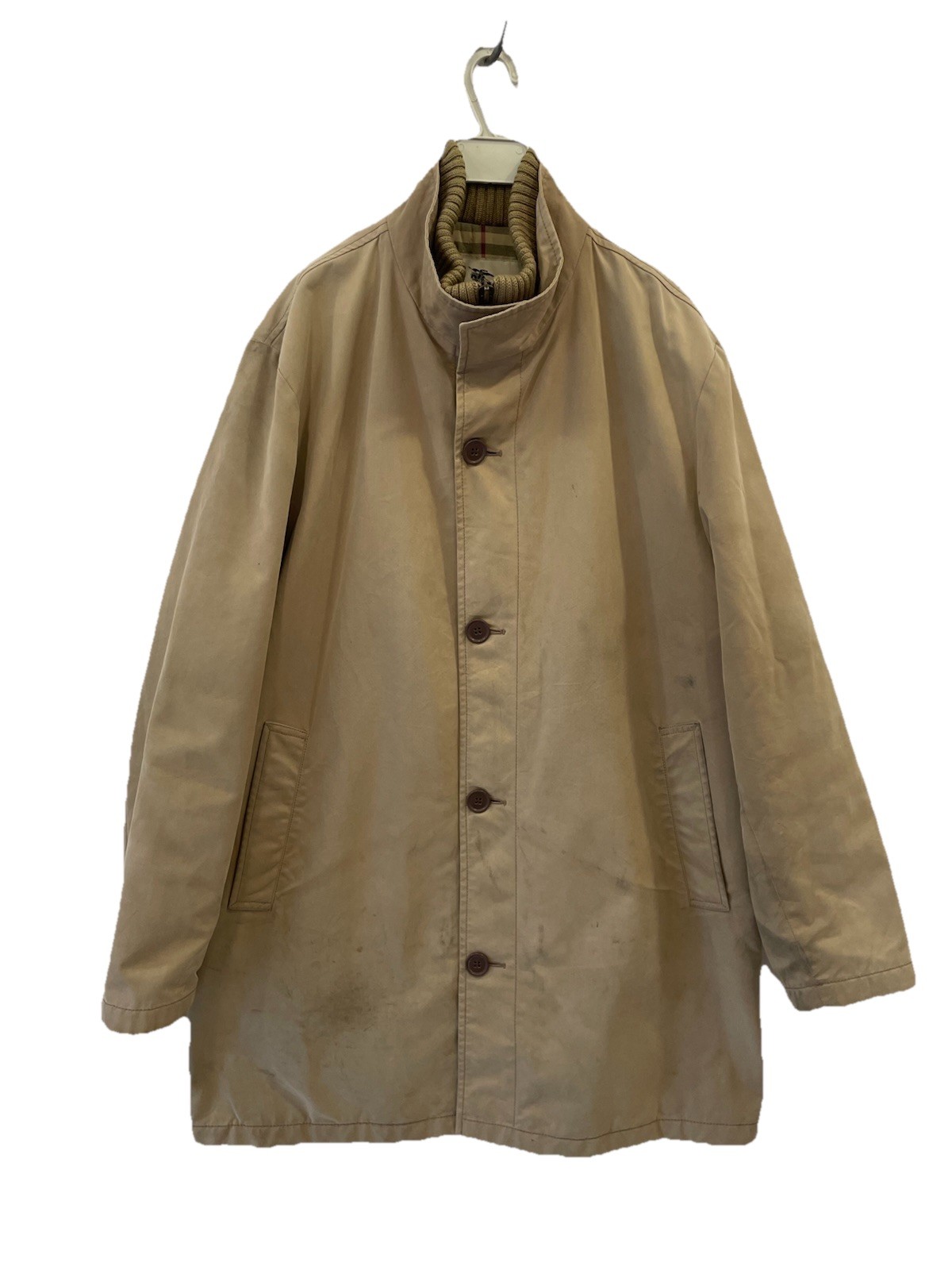 H70#Burberry London Men’s Beige Car Coat Jacket Nova Check Lined Size L 50”Chest