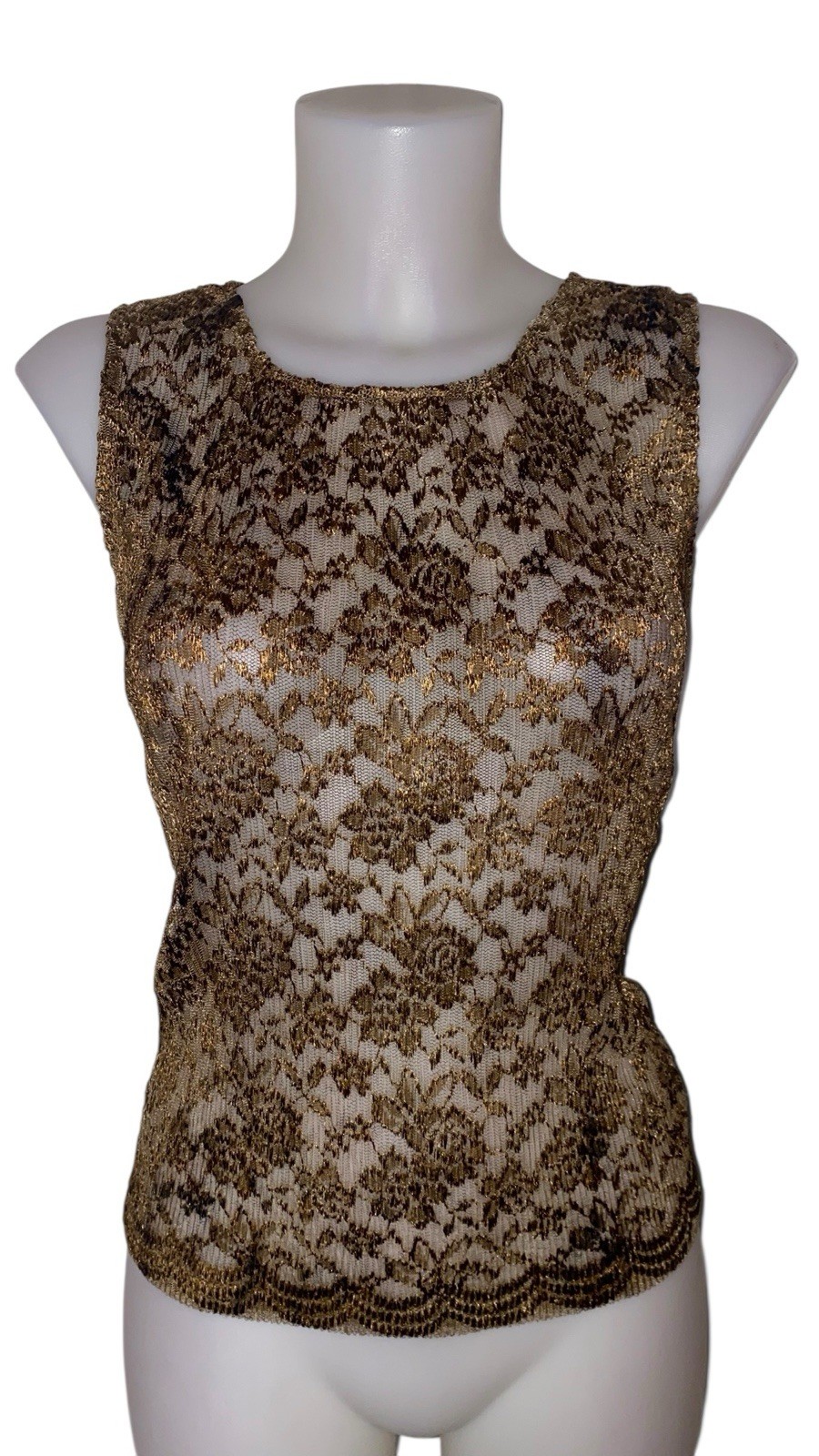 Vtg 90s Womens Golden Brown Lace Sheer Stretch Ethereal Whimsigoth Tank Top Sz M Vtg 90s Womens Golden Brown Lace Sheer Stretch Ethereal Whimsigoth Tank Top Sz M
