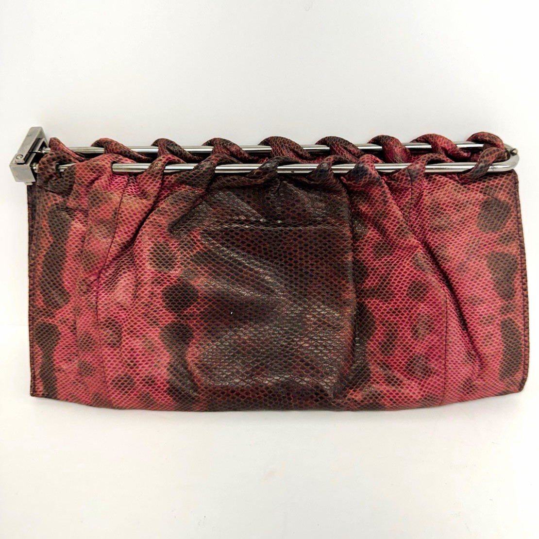 Gucci Vintage Pink/Black Karung Python Snakeskin Frame Clutch Gucci Vintage Pink/Black Karung Python Snakeskin Frame Clutch