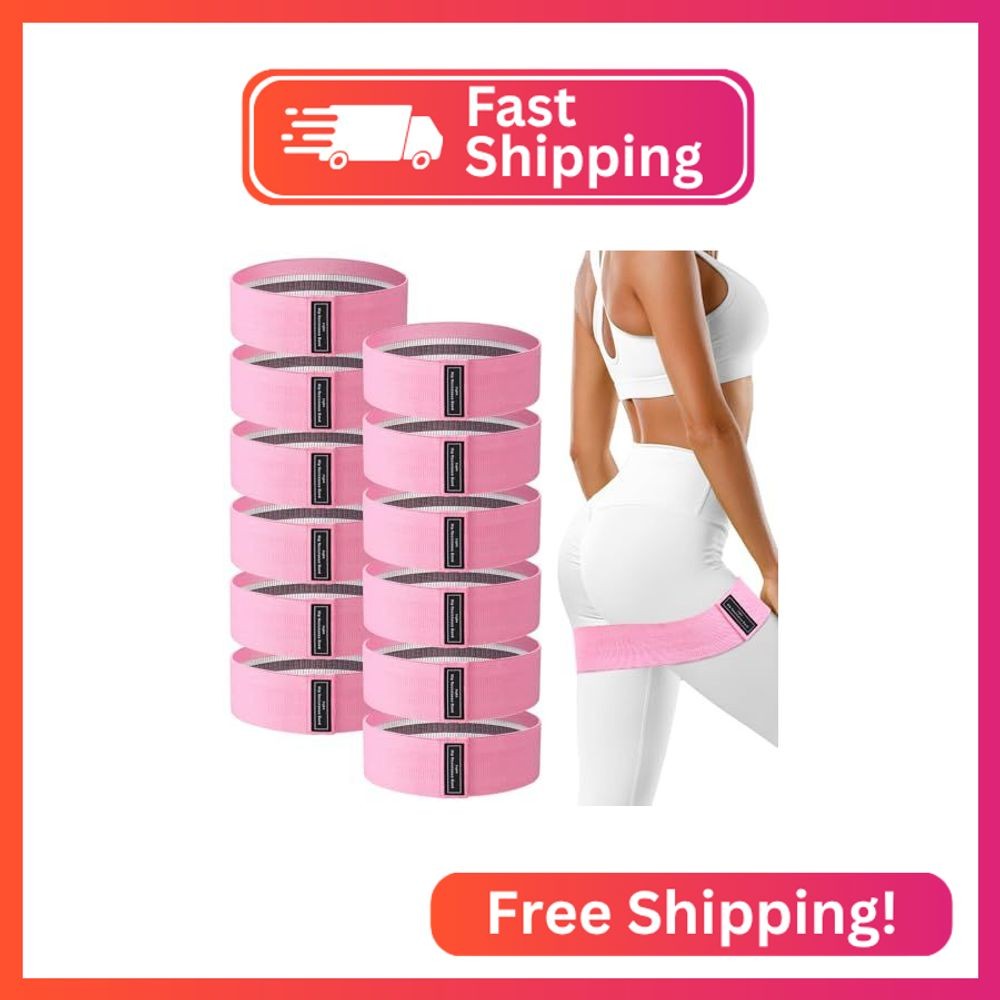 Lenwen 12 Pcs Fabric Resistance Bands Bulk, Pink, Light Resistance