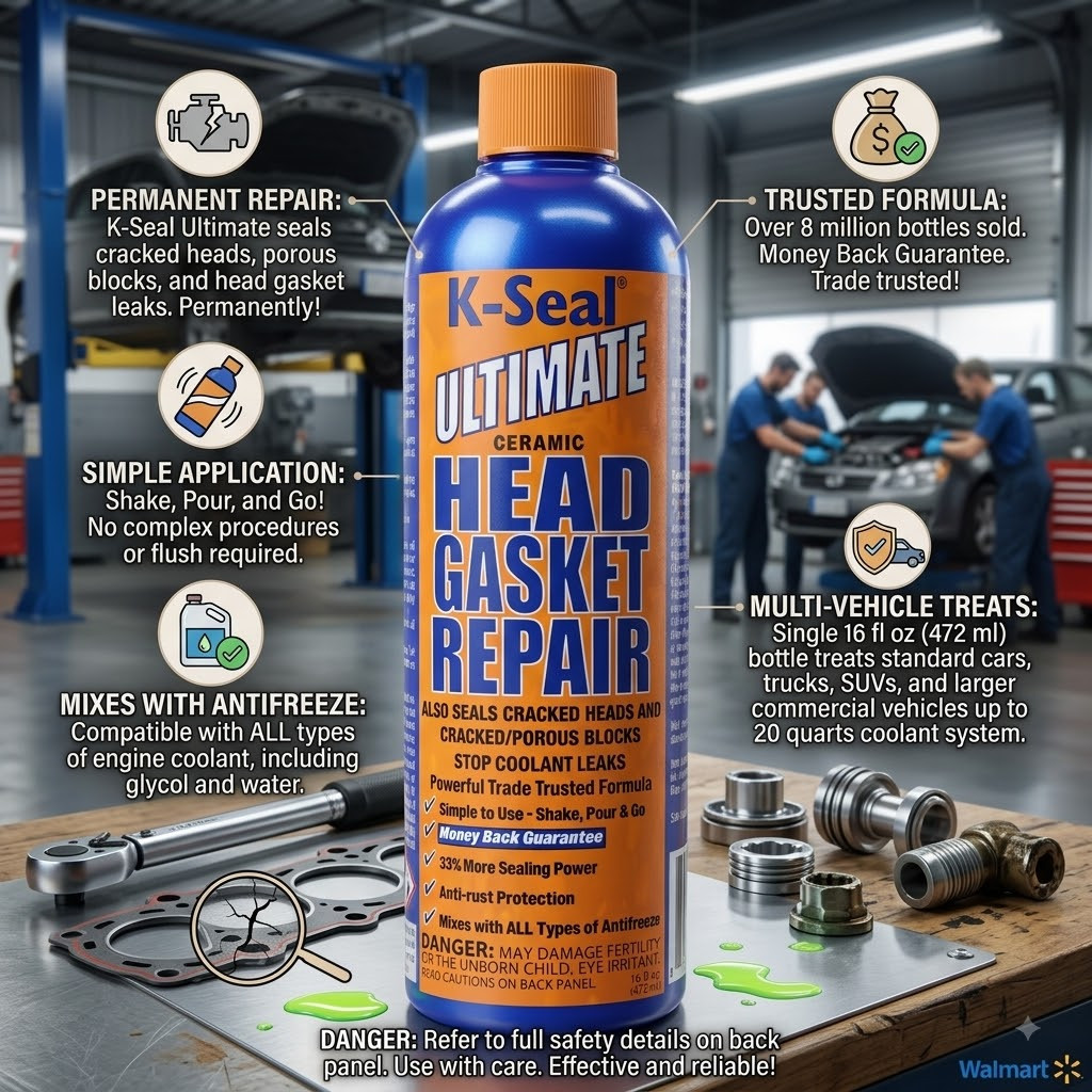 K-Seal Head Gasket Repair 16 oz Pour & Go Engine Block Coolant Leak Sealer K-Seal Head Gasket Repair 16 oz Pour & Go Engine Block Coolant Leak Sealer