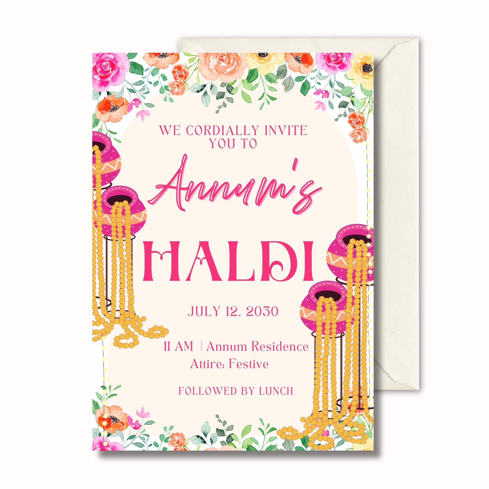 Personalised Haldi Invitation, Floral Ceremony Invite, Pre Wedding Invitation, D