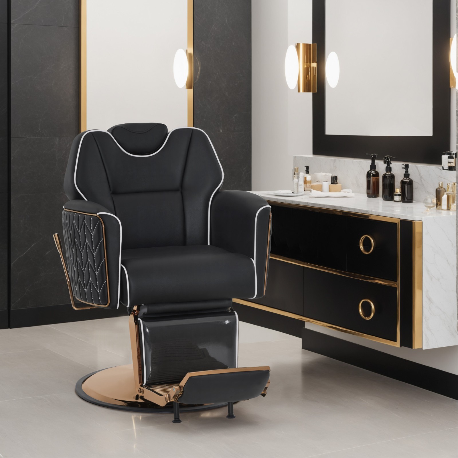 BarberPub Classic Barber Chair, Dual Hand Levers for Left-handed Users Salon9274