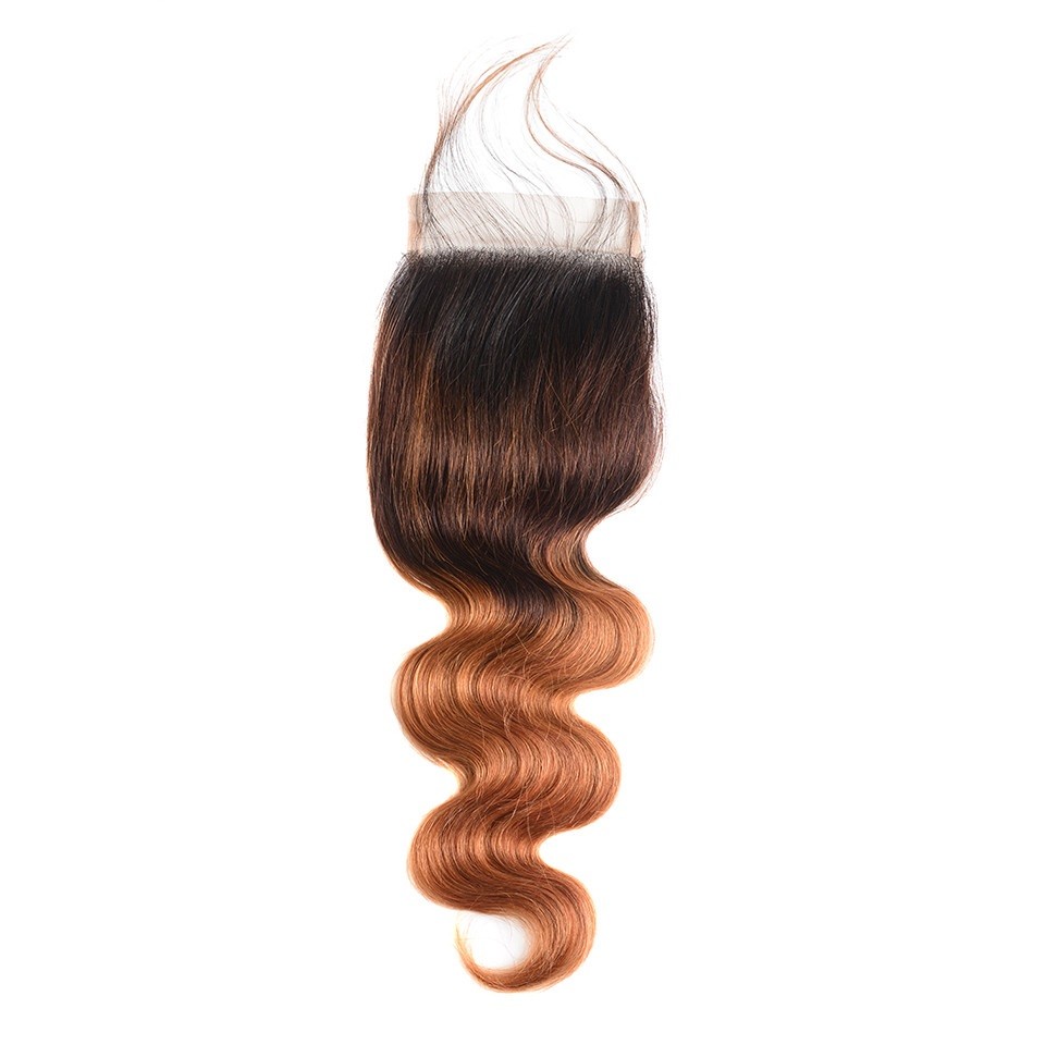 Ombre 4/30 Body Wave Swiss Closure Remy Human Hair 4x4 Free Part 