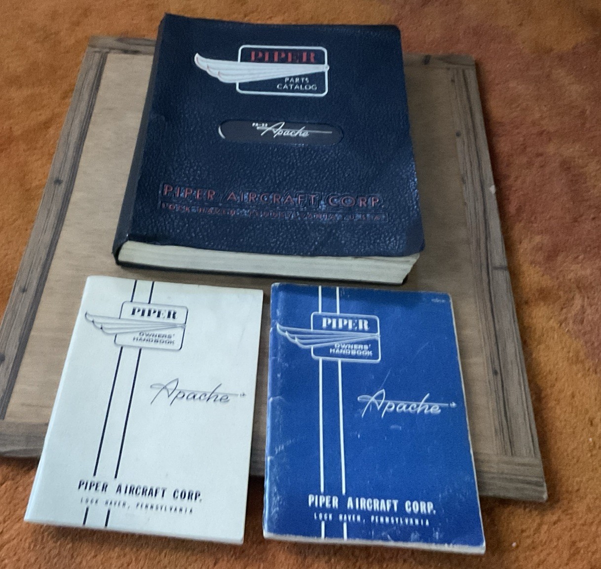 Vtg Piper Aircraft Apache 3 Lot - PA-23 Airplane Parts Catalog, Owners Handbook