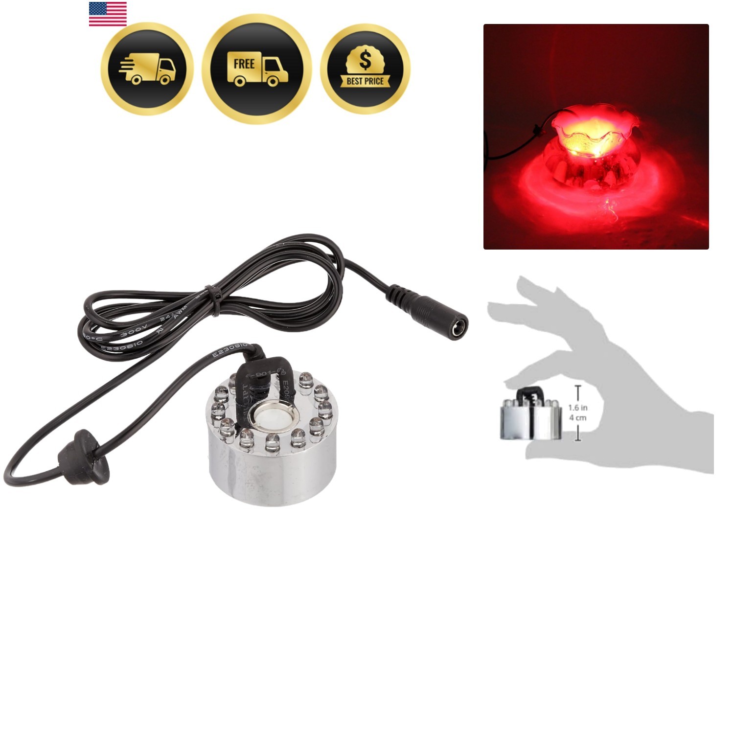 Mist Maker Fogger Replacement Mister with 12 LED Lights, No AC adapter Mist Maker Fogger Replacement Mister with 12 LED Lights, No AC adapter