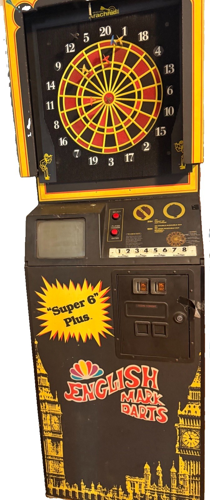 Arachnid English Mark Darts Super 6 Plus Coin-Op Electronic Dart Machine Arachnid English Mark Darts Super 6 Plus Coin-Op Electronic Dart Machine