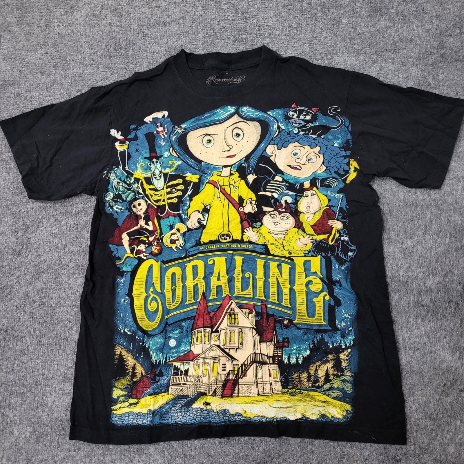 Resurreccion Coraline T-Shirt Mens Size L Black Graphic Cotton Movie Tee Shirt Resurreccion Coraline T-Shirt Mens Size L Black Graphic Cotton Movie Tee Shirt