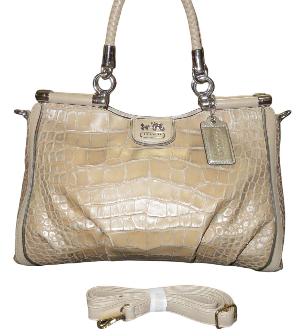 Coach Ashley 2012 Limited Edition Tan Croc Embossed Leather Satchel Crossbody Coach Ashley 2012 Limited Edition Tan Croc Embossed Leather Satchel Crossbody