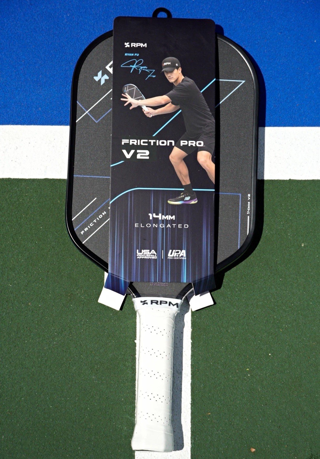 RPM Friction Pro V2 14mm Elongated Pickleball Paddle, Ryan Fu, USAPA