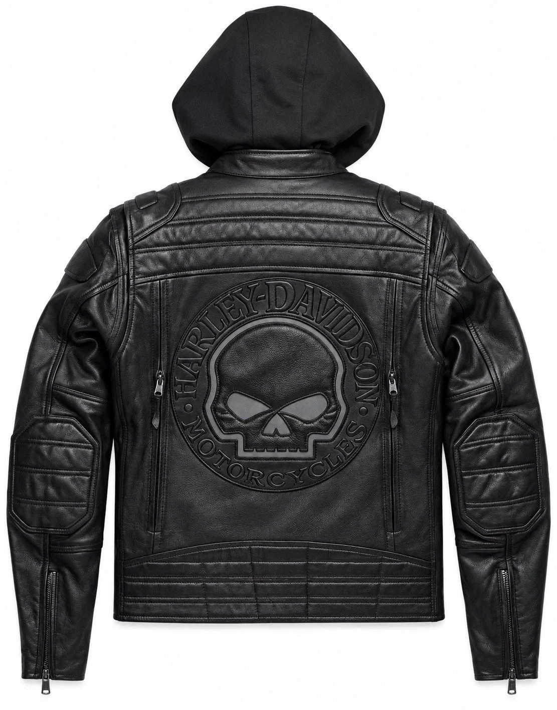 Men’s Harley Davidson Black Leather Motorcycle Biker Jacket Skull Hooded Riding