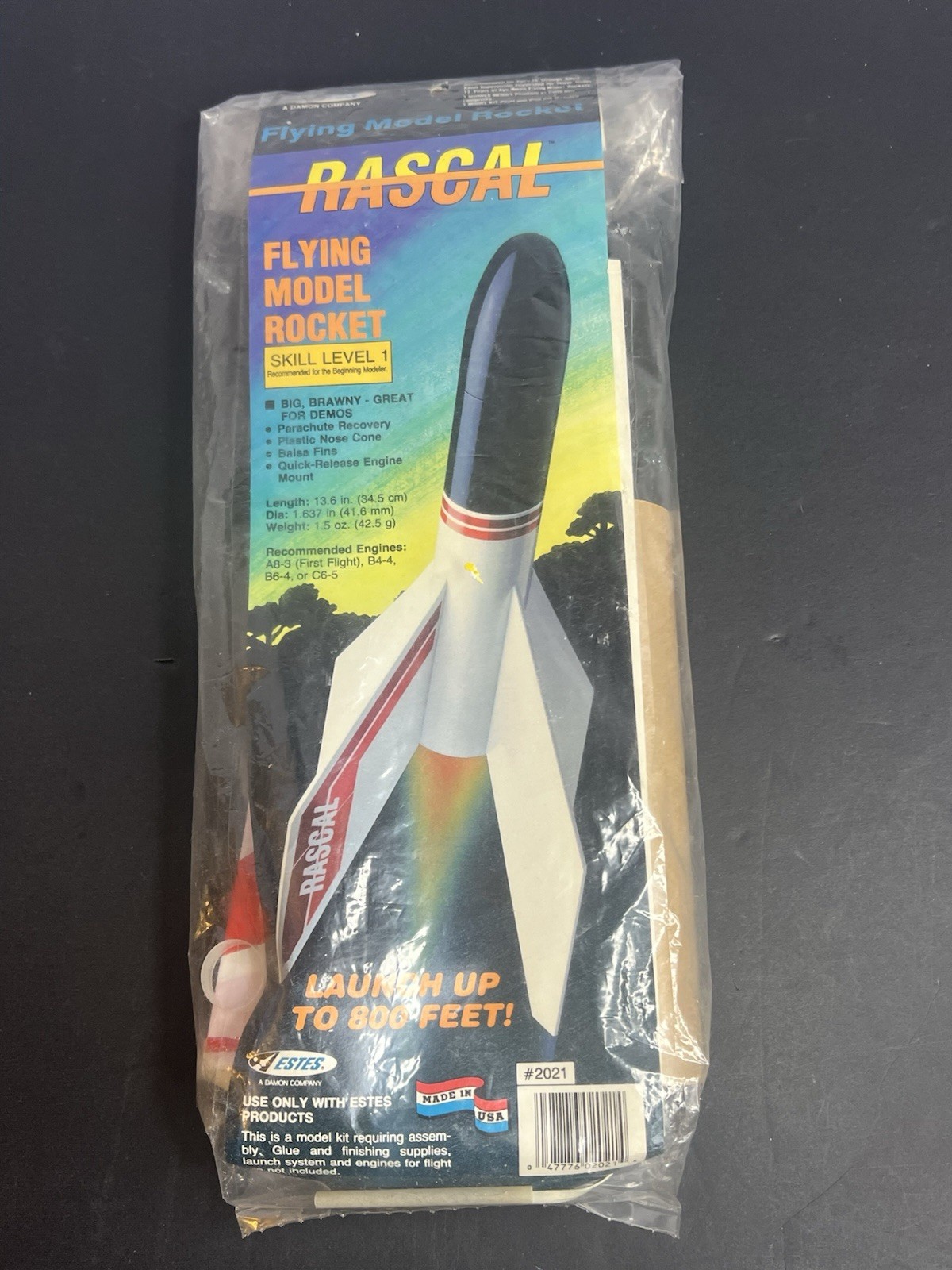 VINTAGE Estes RASCAL Model Rocket #2021 Open Contents - Missing Engine Hook VINTAGE Estes RASCAL Model Rocket #2021 Open Contents - Missing Engine Hook