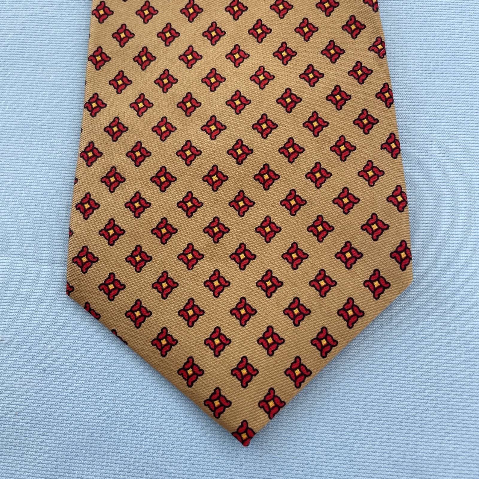 Vtg 60s Silk Tie Macclesfield Neat Floral MCM Deco Retro Tan Brown Red 3.5x55\ Vtg 60s Silk Tie Macclesfield Neat Floral MCM Deco Retro Tan Brown Red 3.5x55\