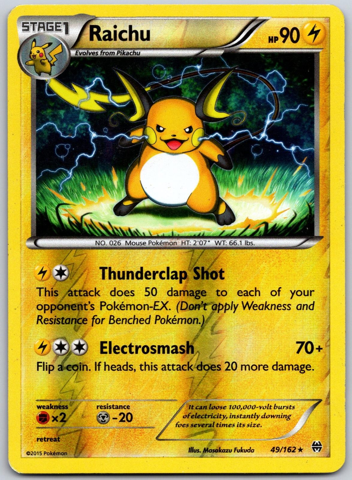 Raichu 49/162 Rare BREAKthrough Pokemon Reverse Holo Lightly Played Raichu 49/162 Rare BREAKthrough Pokemon Reverse Holo Lightly Played