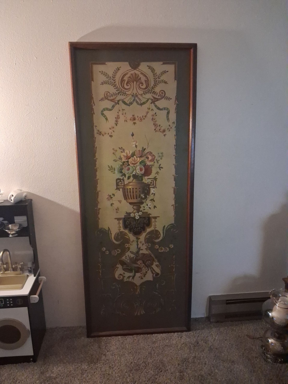 Maitland-Smith Hand-Painted Neo-Classical Floral Urn Wall Art Panel