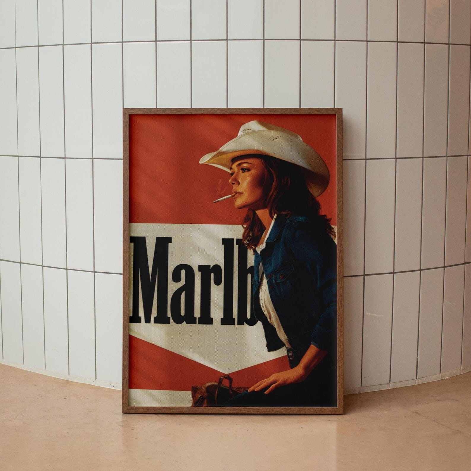 Vintage Marlboro Cowgirl Poster Print Retro Western Americana Cowboy Wall Art