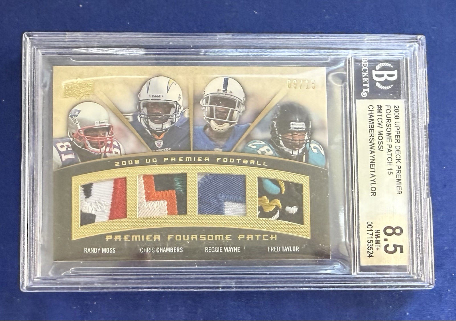 2008 UPPER DECK QUAD PATCHES (LOGOS) RANDY MOSS REGGIE WAYNE TAYLOR CHAMBERS /15 2008 UPPER DECK QUAD PATCHES (LOGOS) RANDY MOSS REGGIE WAYNE TAYLOR CHAMBERS /15
