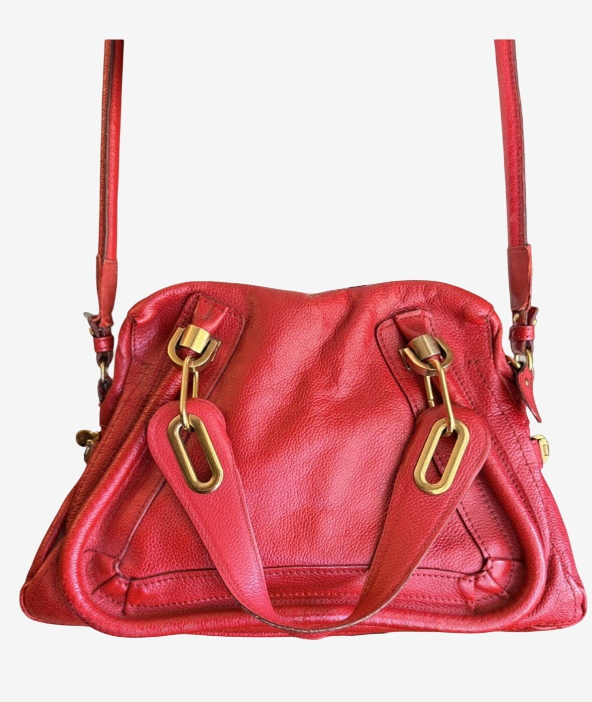 Chloe Vintage Medium Paraty Red Pebbled Leather Shoulder Bag Gold Hardware & COA