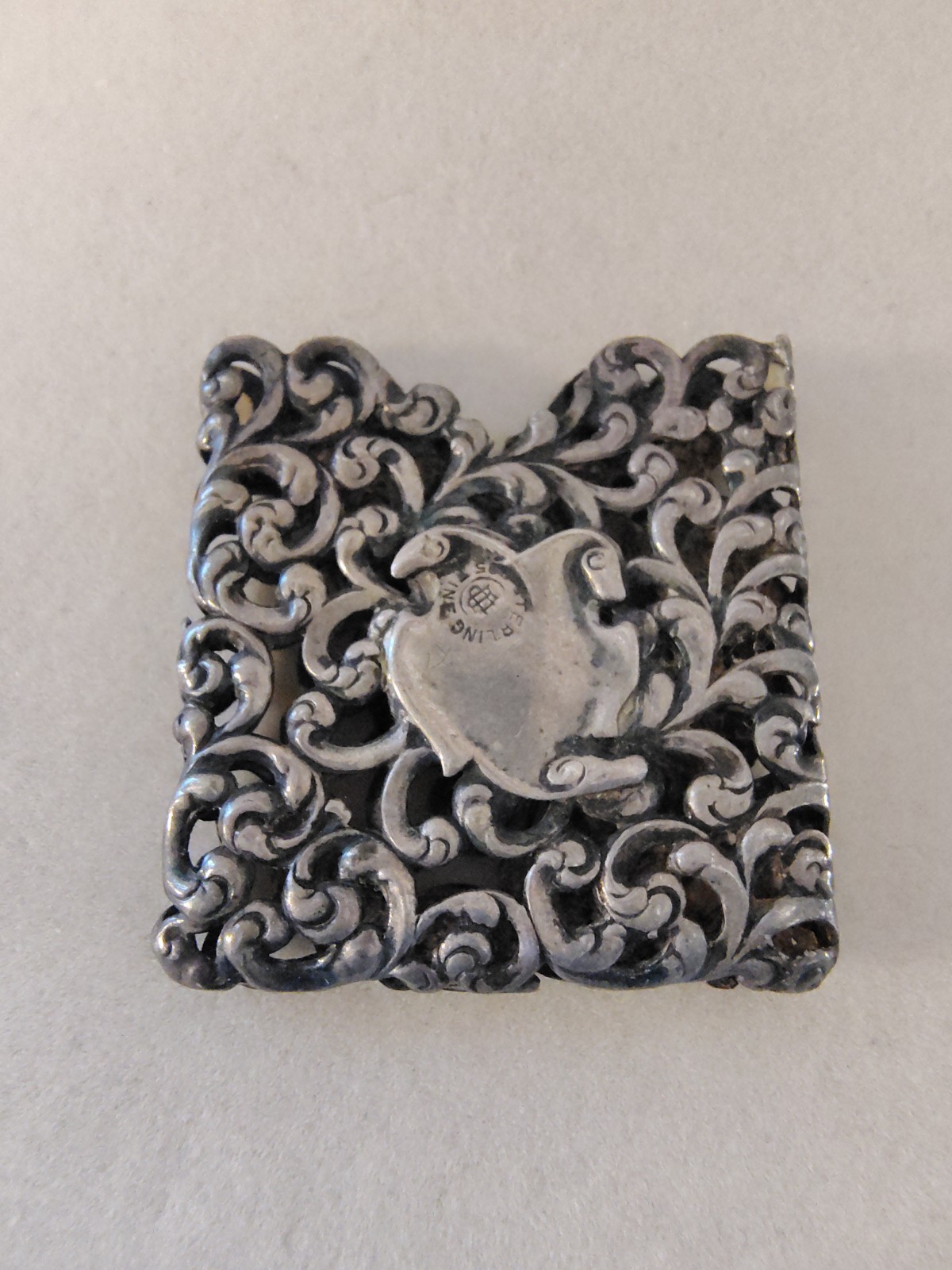 Antique Victorian Unger Brothers Sterling Silver 925 Filigree Stamp Holder Great