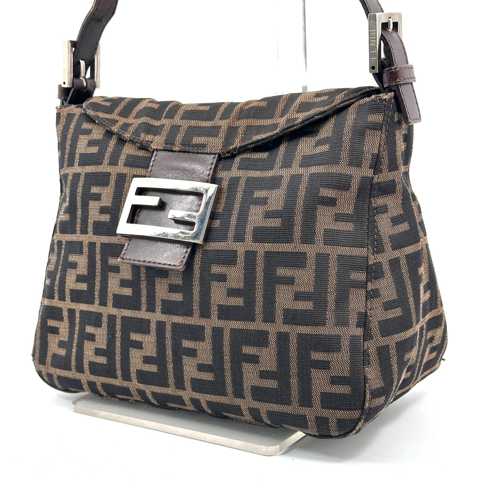 Fendi Zucca Canvas Shoulder bag Mamma Hand bag Leather Authentic