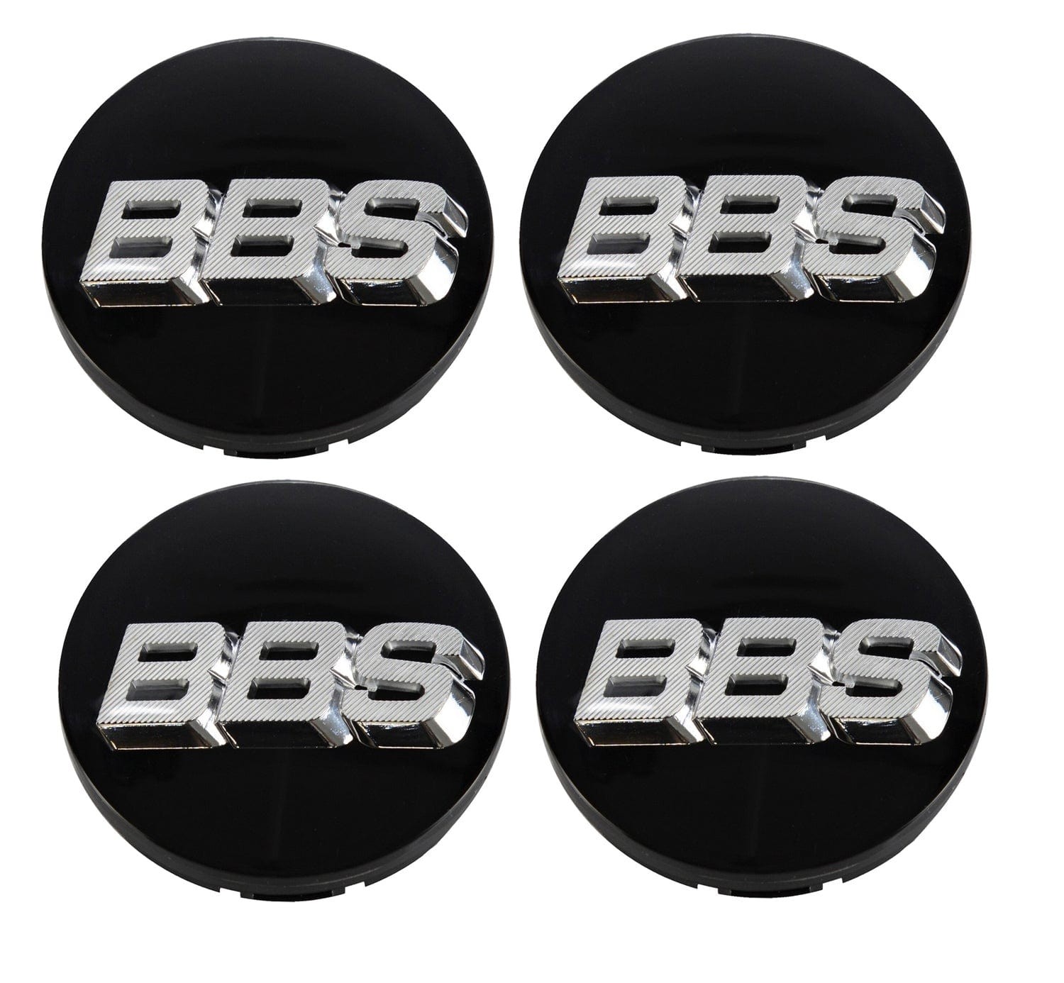 BBS HW58071063.4 56mm 3D Floating Black Silver Wheel Center Cap Set