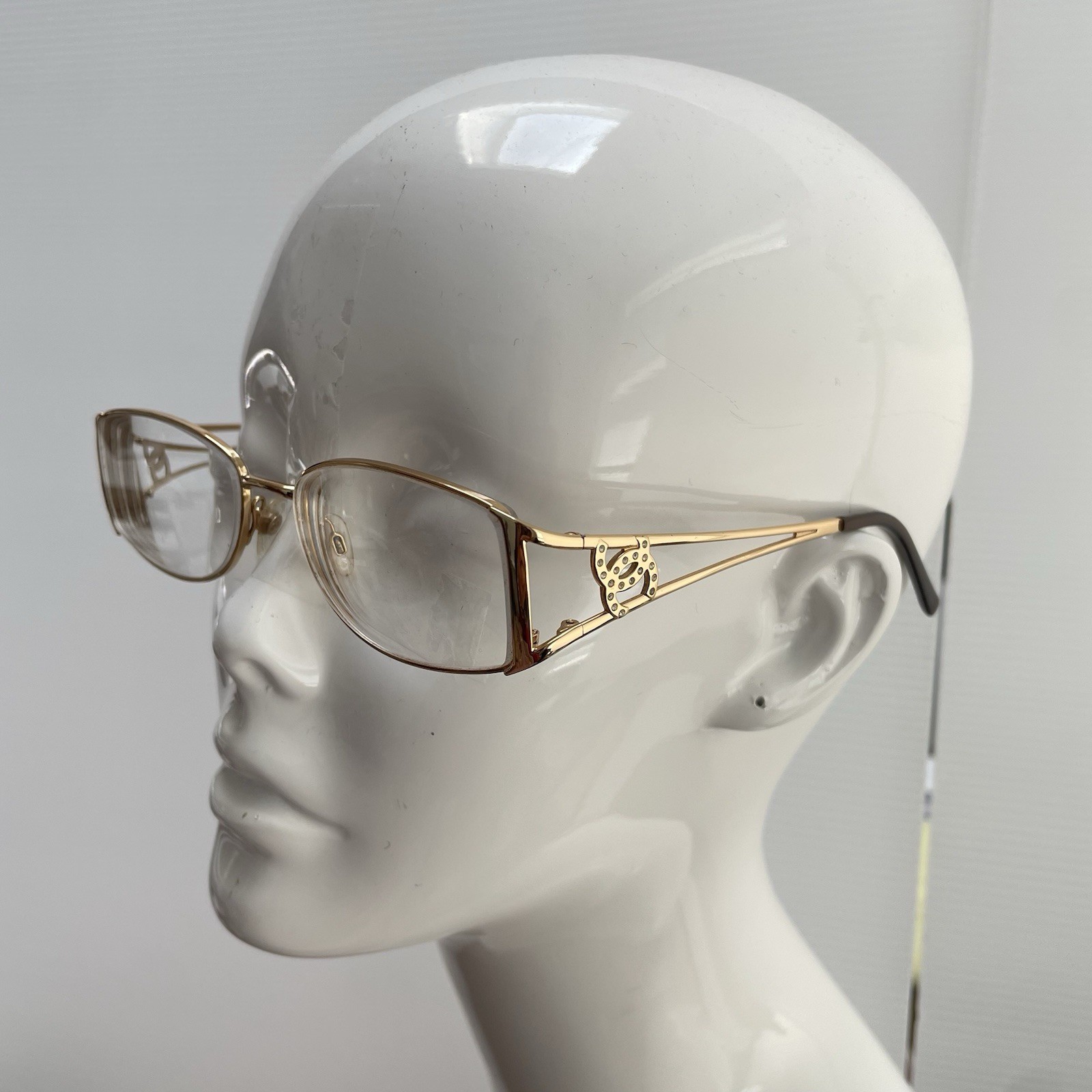 Rare Vtg CHANEL Rhinestone large cc Logo Gold Frame for Eyeglasses/sunglasses
