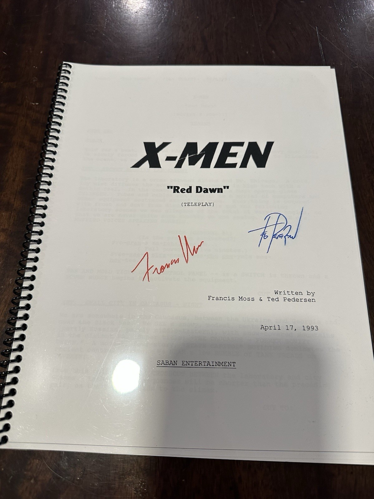 Marvel X-Men Red Dawn 1990 TV Animated Series Teleplay Bound Script Signed