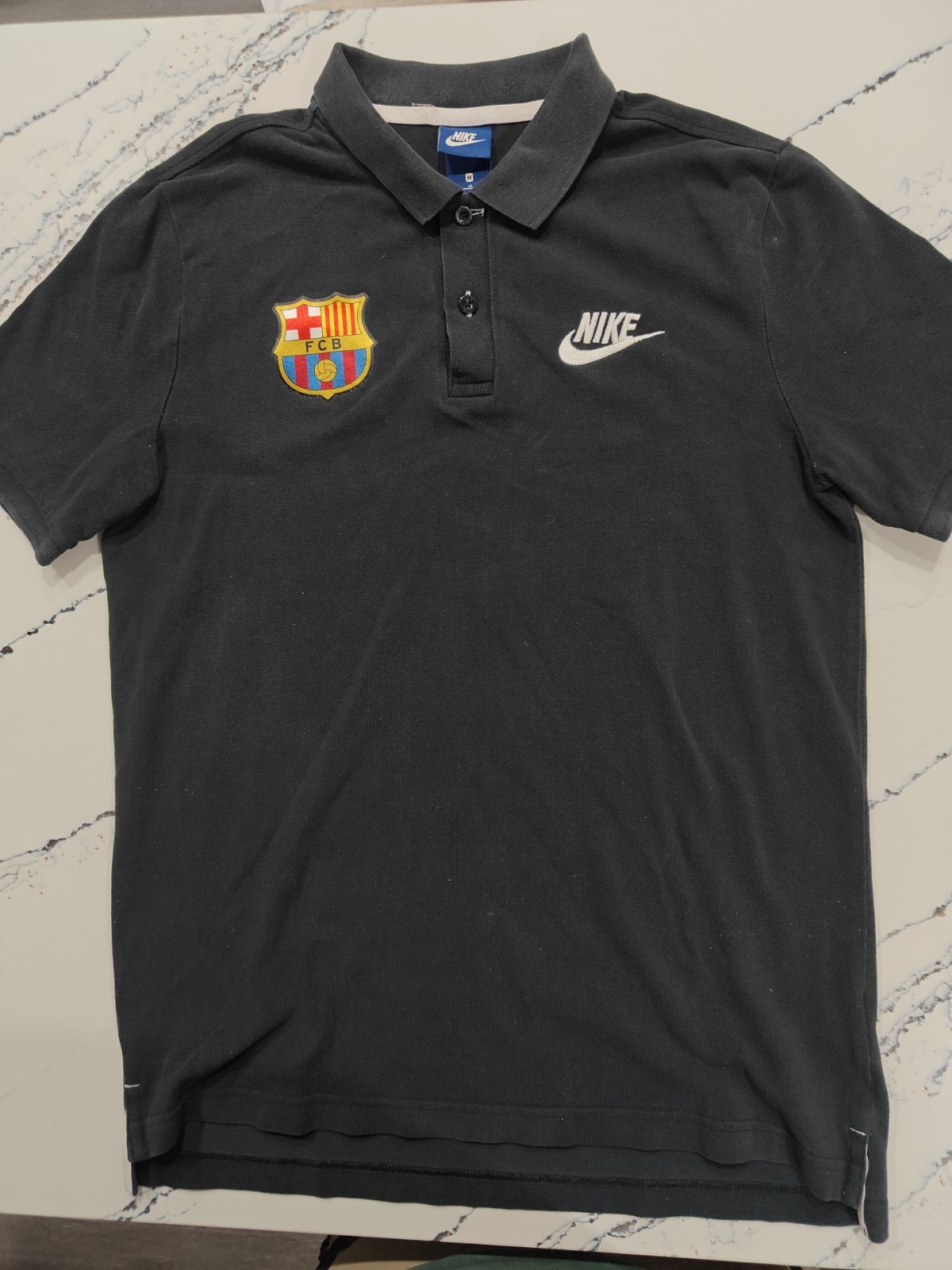 Nike FC Barcelona Mens Polo Shirt Medium Black Crest Soccer Football