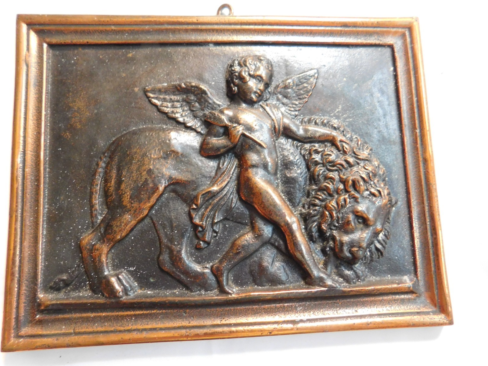 Antique Swedish Cast Iron Wall Plaque Skoglund Olson Gefle Cupid Lion Relief Antique Swedish Cast Iron Wall Plaque Skoglund Olson Gefle Cupid Lion Relief