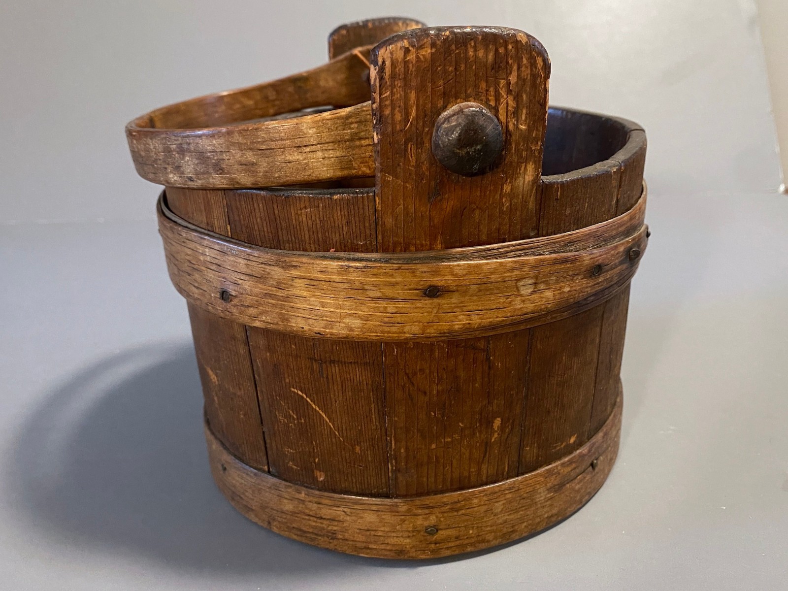 Antique Small All Wood Bucket Berry Pail Marked New England Primitive Folk Art