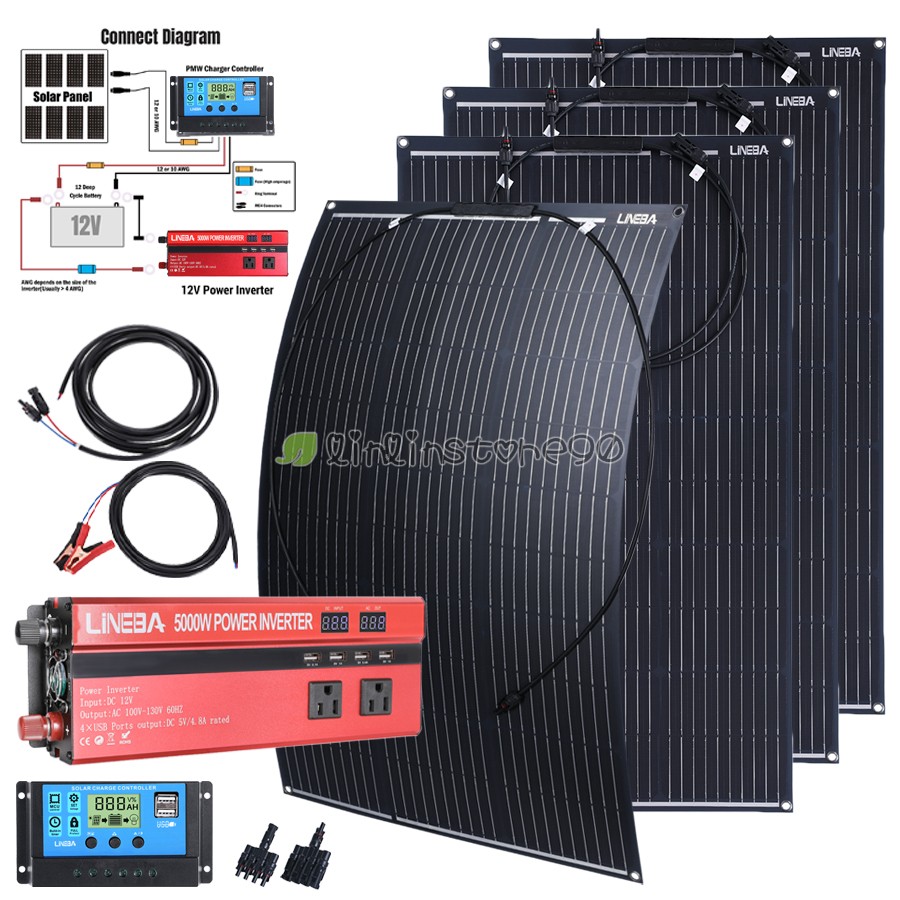 5000W Complete Solar Panel Kit with Controller & Inverter Home 110V Grid System
