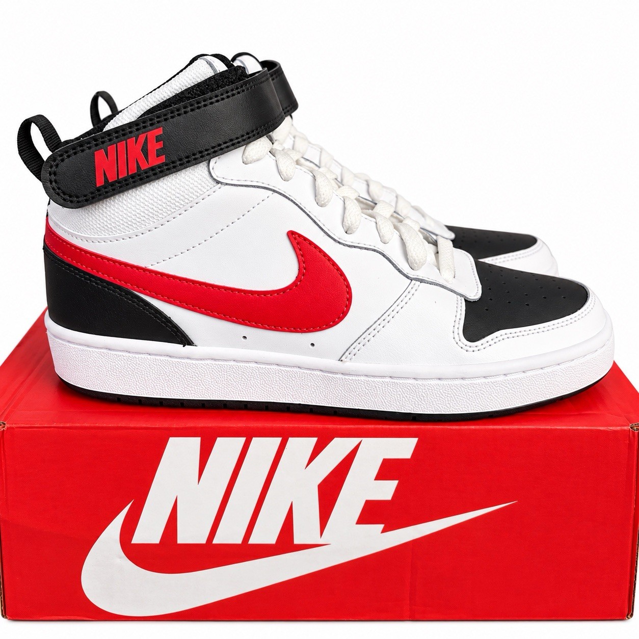 Nike Court Borough Mid 2 GS Youth 7Y White University Red Black CD7782-110 New