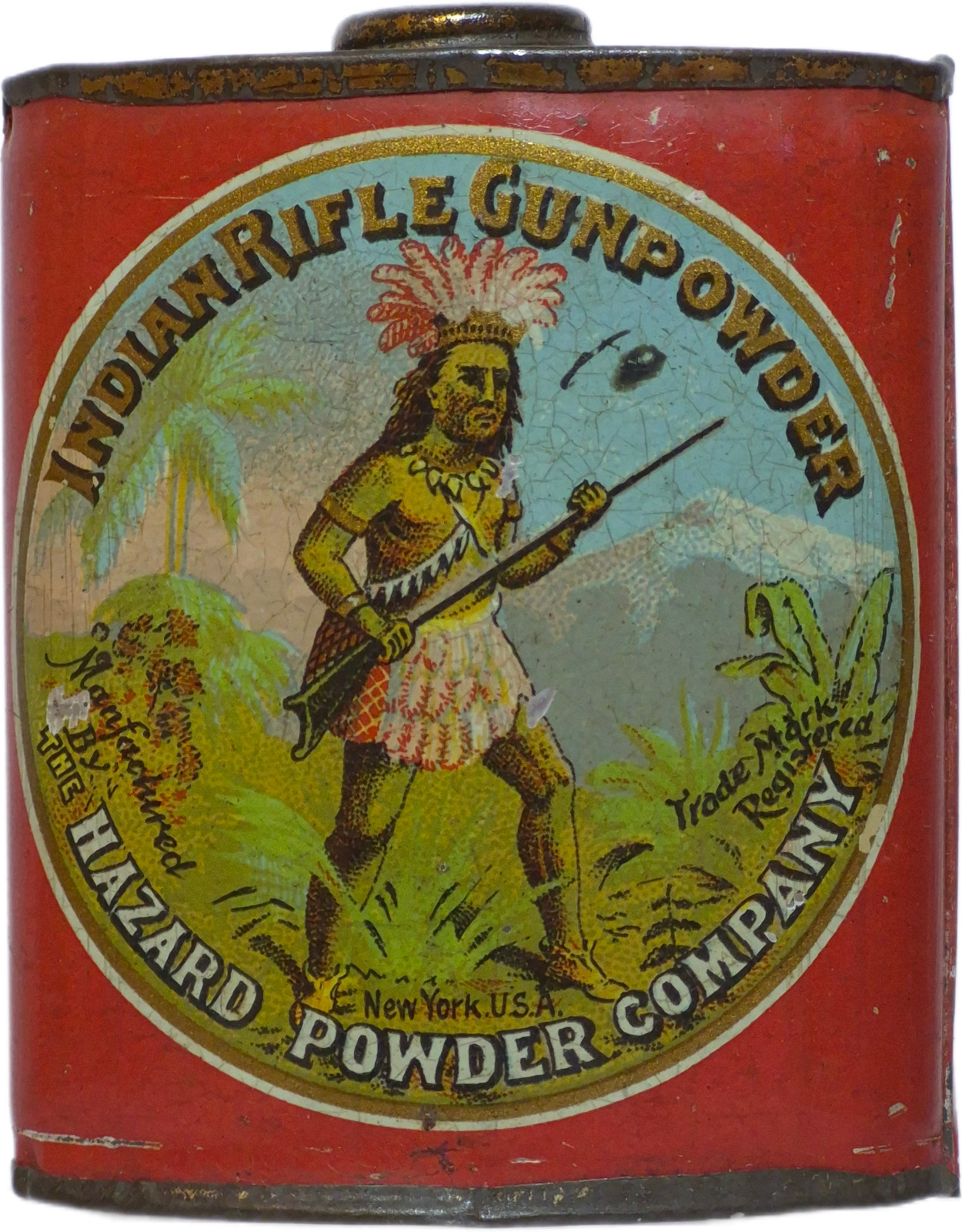 RARE Sample Size Hazard Powder Co Indian Rifle Gunpowder  Tin Empty