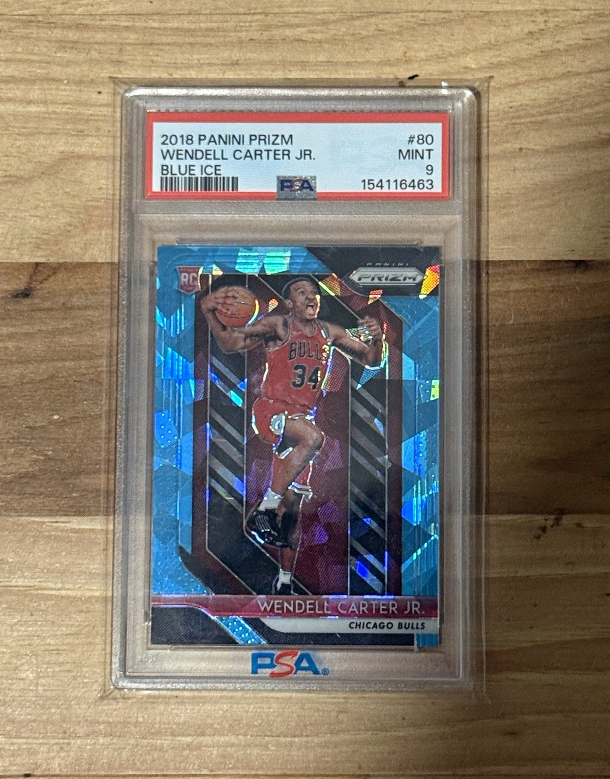 Panini 2018-19 Prizm Wendell Carter Jr. #80 Blue Ice Prizm RC Bulls /99 PSA 9