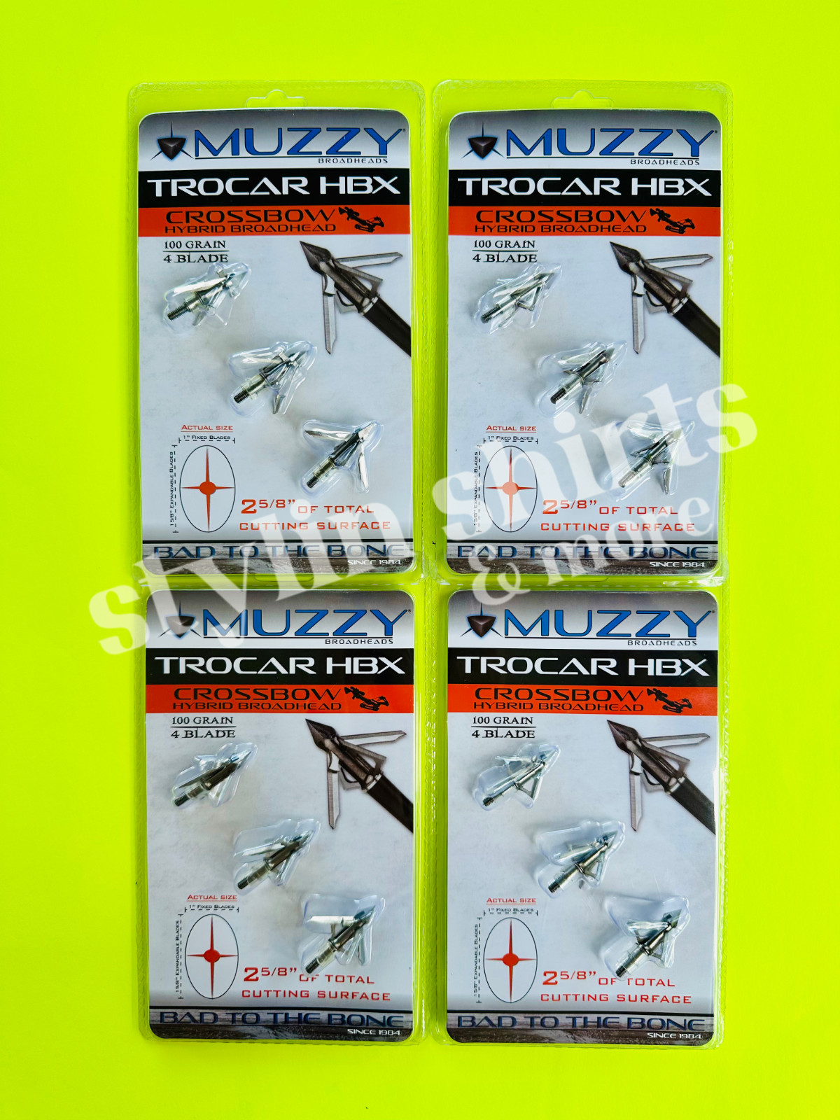 4 pk Muzzy Archery Trocar HBX CROSSBOW Mechanical 4 blade 100 Grain 3 Broadhead
