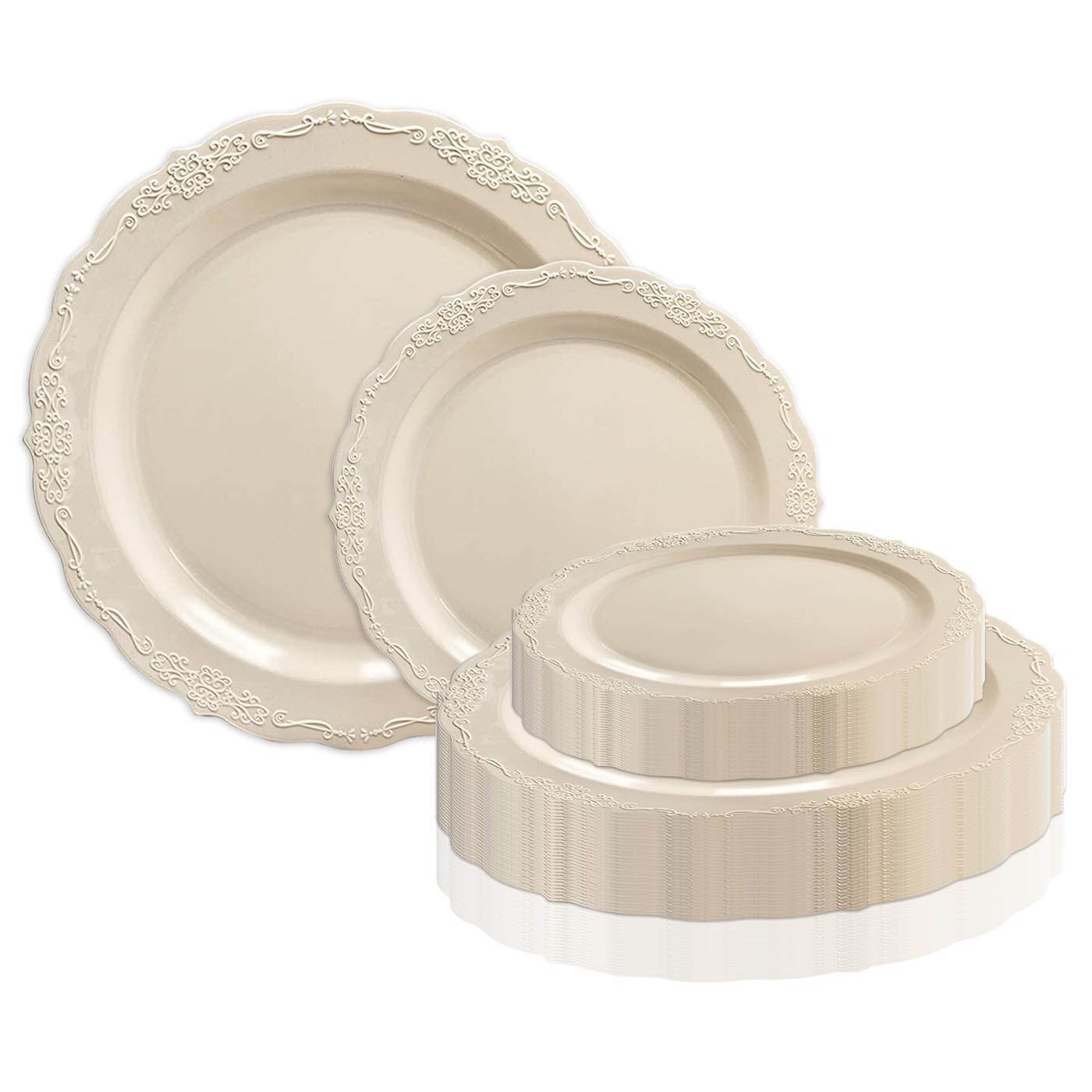 Elegant Vintage Disposable Plastic Plates Wedding Party Value Sets 120 PCS