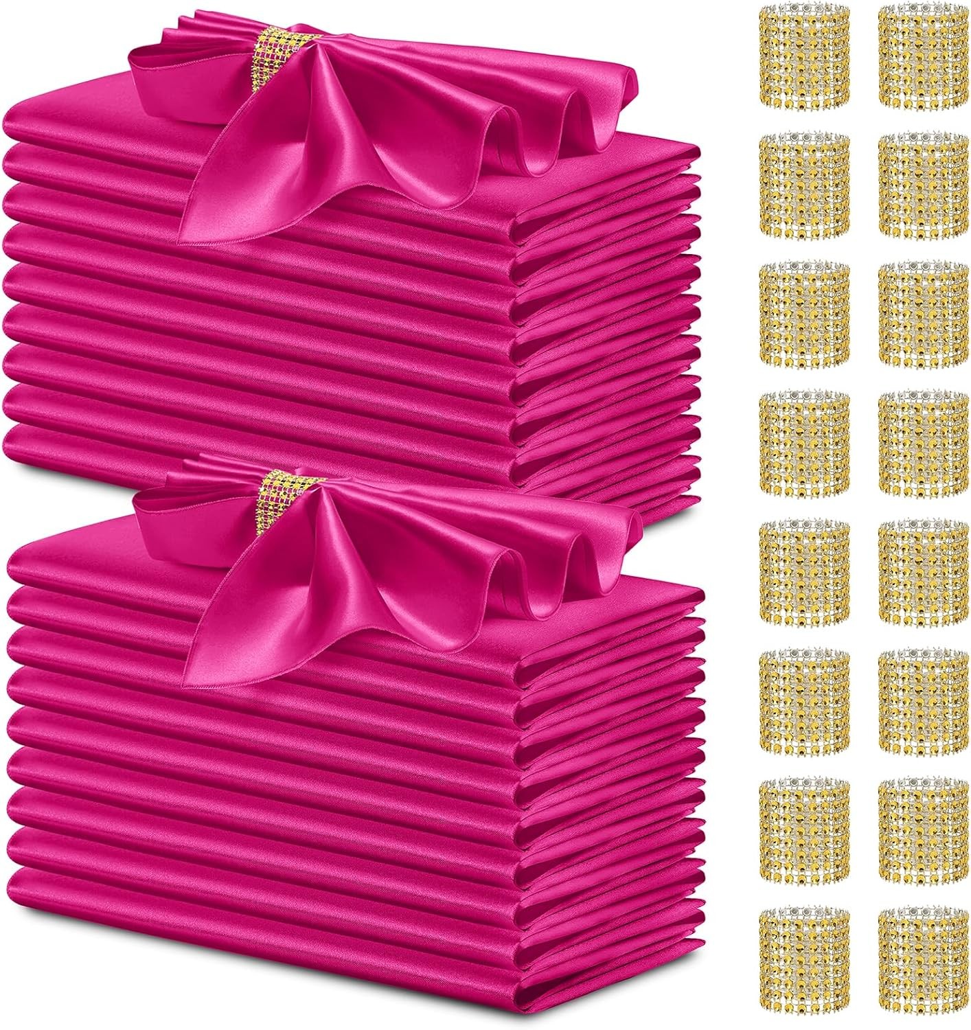 40 Pack Satin Napkins and Napkin Rings Set of 20 Hot Pink Satin Table Napkins 17