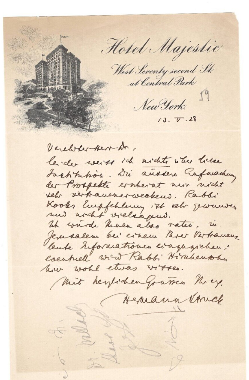 1928 Hermann Struck Signed Full Letter Master Jewish Etcher Zionist New York