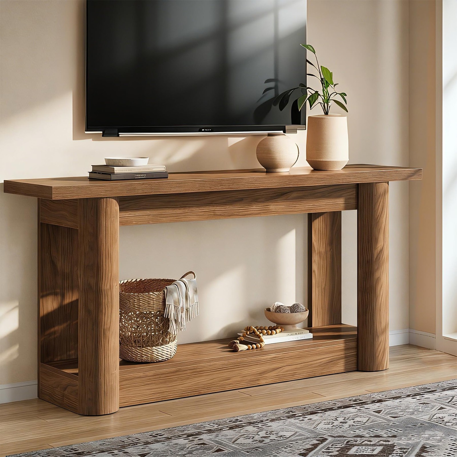 63-Inch Tall Farmhouse TV Stand Console Table for 55-75 TV Rustic Brown