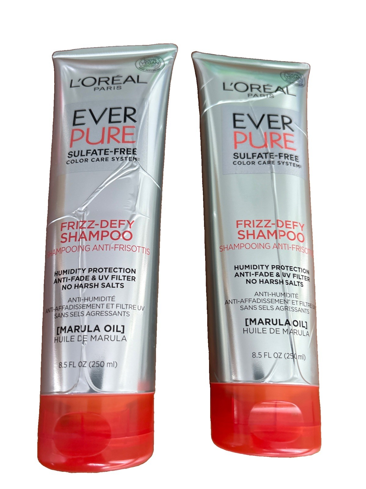 2 Pk-L’Oréal Everpure Frizz-Defy Shampoo With Marula Oil-Sulfate Free-8.5 FL OZ